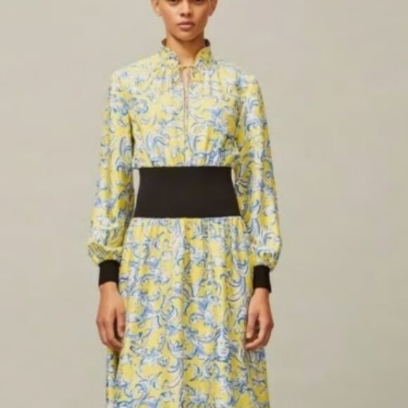NWT TORY BURCH Rib-waist Dress in Yellow Swirl XS $598 - Picture 2 of 9